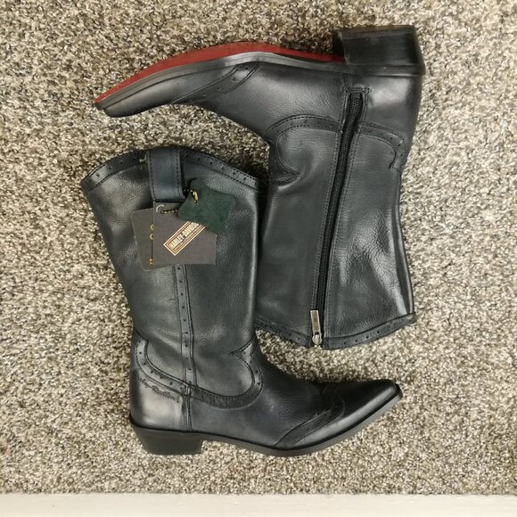 NWT Harley-Davidson After Riding Leather Heeled Moto Boots NWOB Women's 6 - Picture 3 of 8